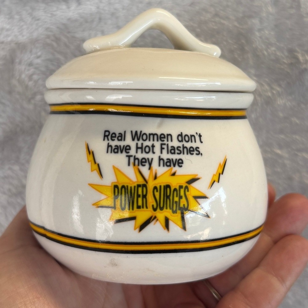 Perimenopause Menopause Joke Trinket Jar Hinged Lid Power‎ Surges Women Gift